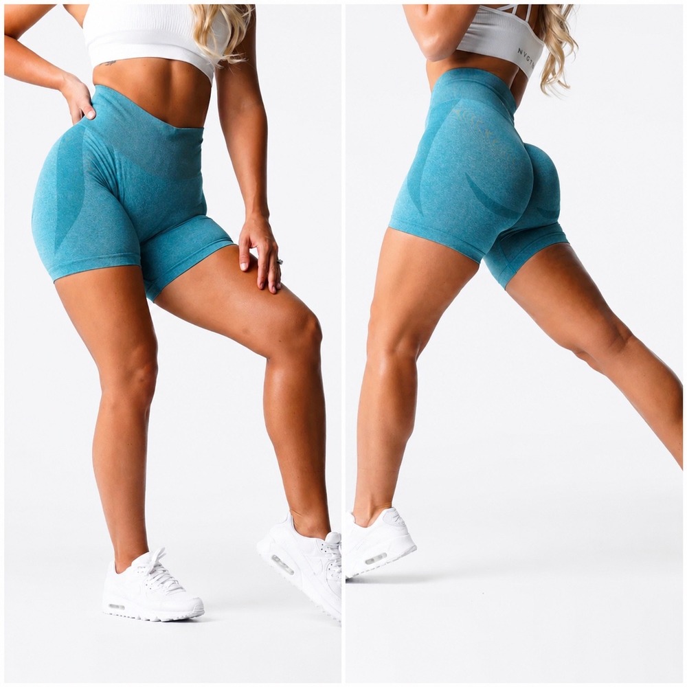 NVGTN Womens Teal Contour Seamless Shorts S  High Waisted Compression Gym